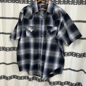 Plains Western Wear XLT Tall Man Plaid Shirt Short Sleeve Cowboy Rodeo